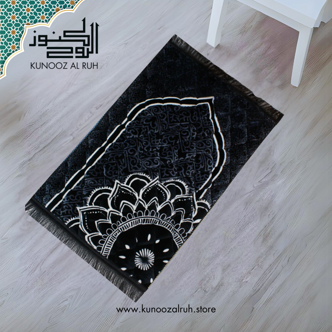 Black - Printed Prayer Mat - Foam Padded